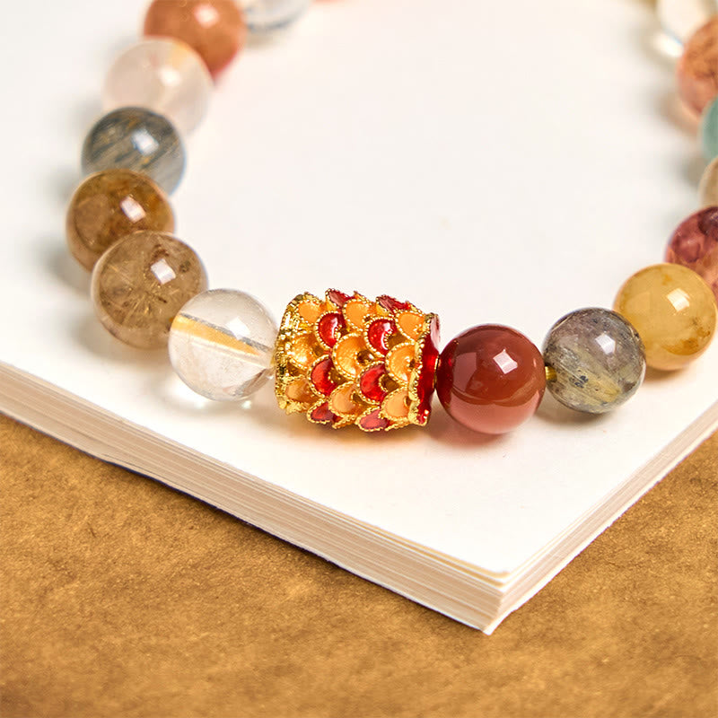 Nimara Ritual Natural Colorful Rutilated Quartz Yin Yang Protection Bracelet