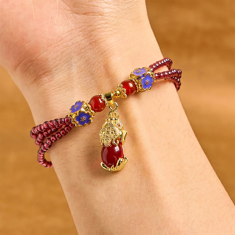 Nimara Ritual Natural 3mm Garnet Beads PiXiu Flower Purification Multilayer Bracelet
