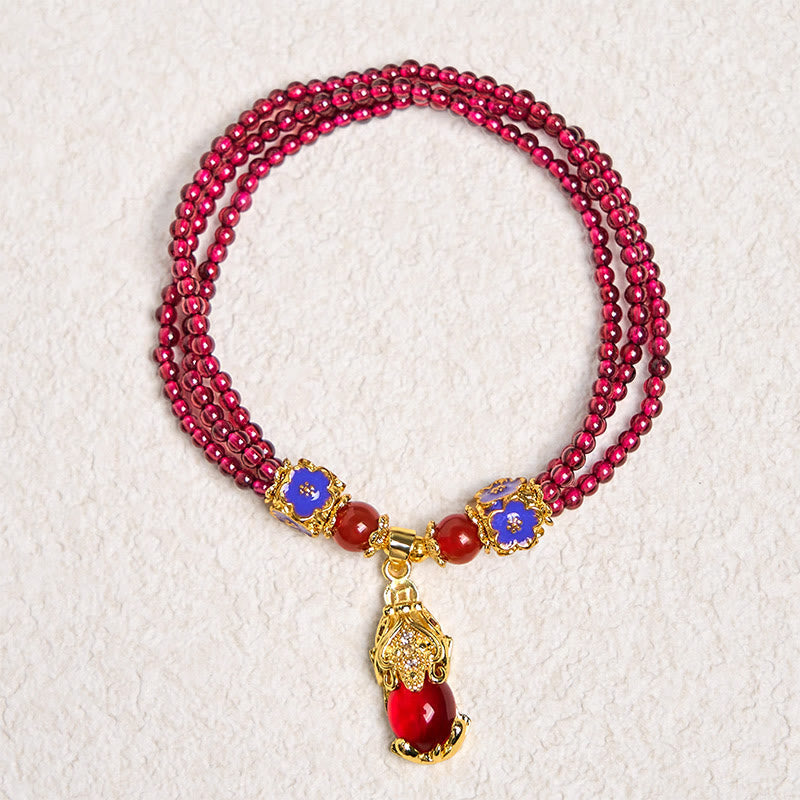 Nimara Ritual Natural 3mm Garnet Beads PiXiu Flower Purification Multilayer Bracelet
