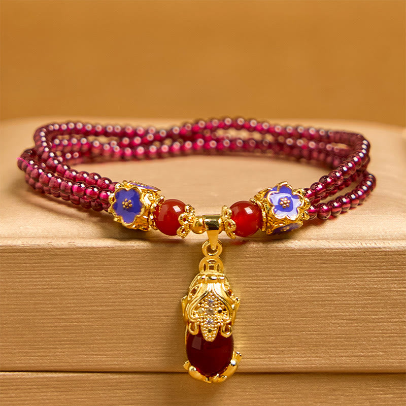 Nimara Ritual Natural 3mm Garnet Beads PiXiu Flower Purification Multilayer Bracelet