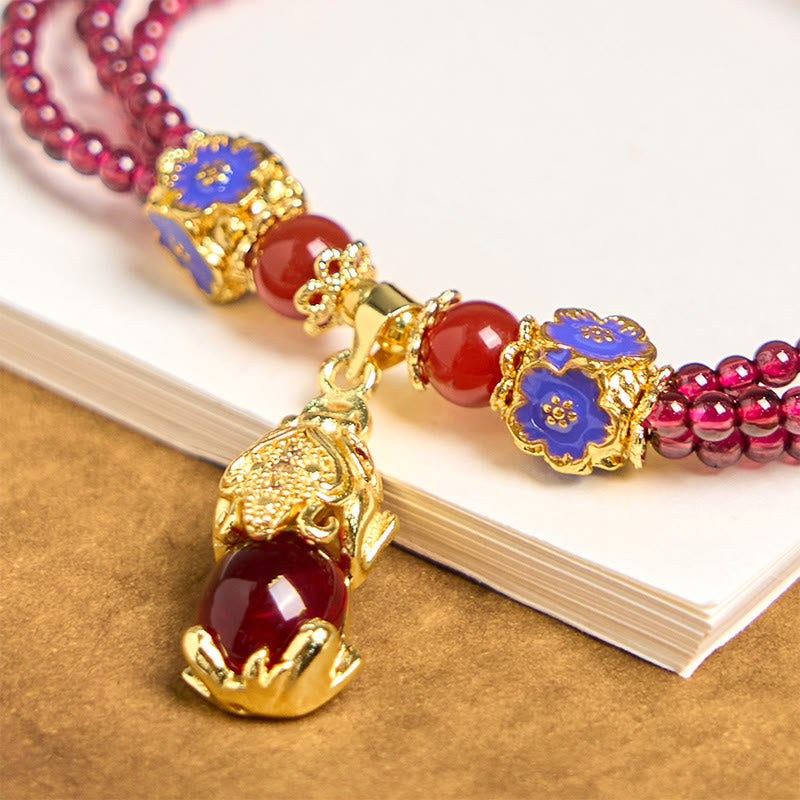 Nimara Ritual Natural 3mm Garnet Beads PiXiu Flower Purification Multilayer Bracelet