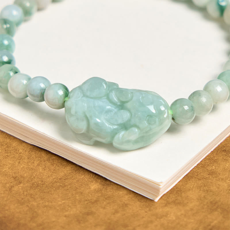 Nimara Ritual Natural Green Jade PiXiu Carved Luck Bracelet