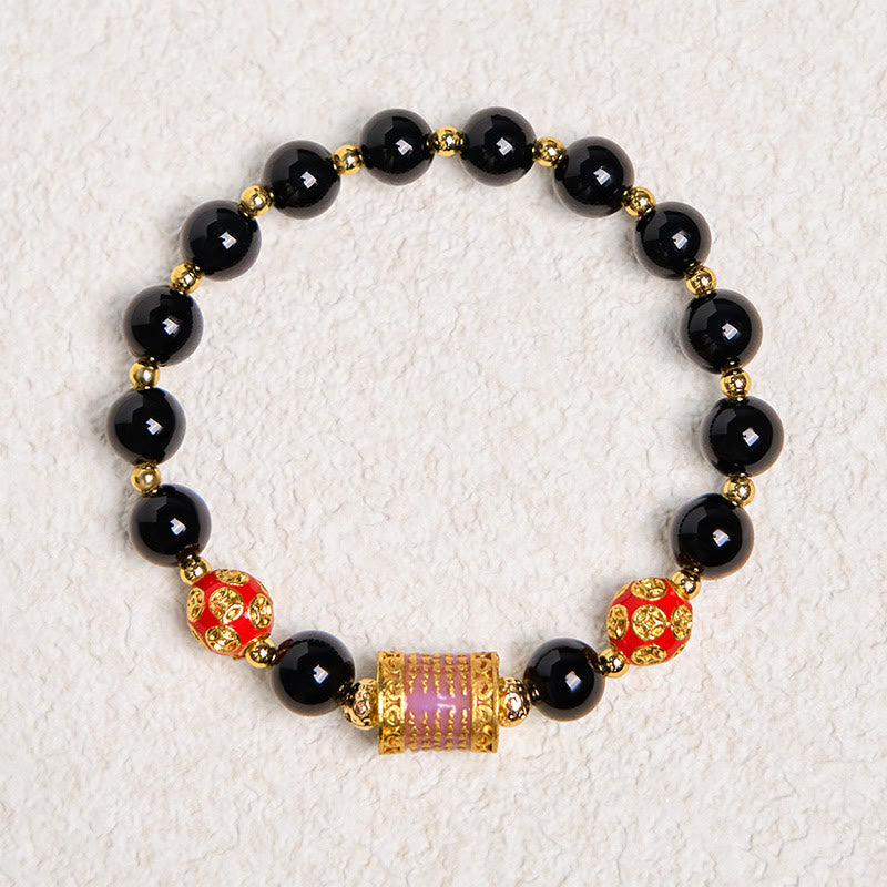 Nimara Ritual Natural Black Onyx Five Scripture Copper Coins Fortune Bracelet