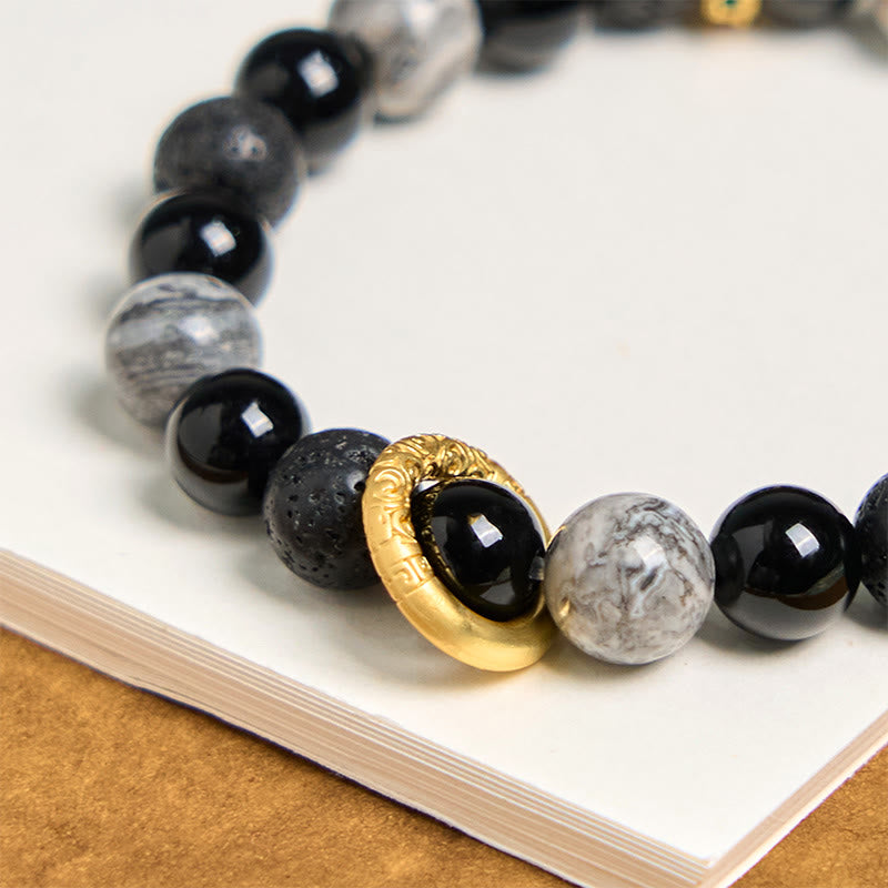 Nimara Ritual Lava Rock Black Onyx Picasso Jasper Healing Bracelet