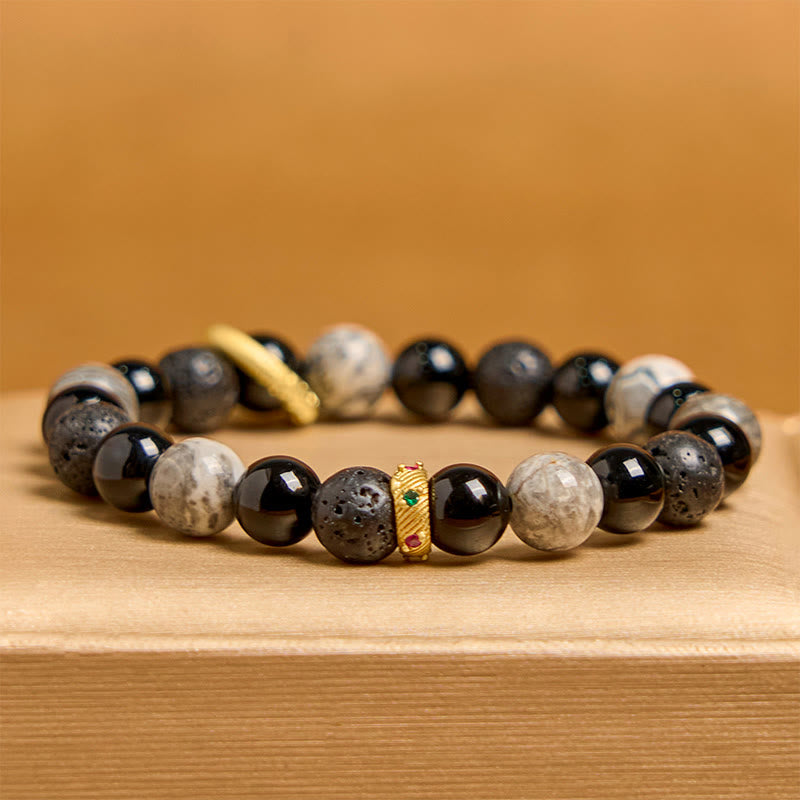 Nimara Ritual Lava Rock Black Onyx Picasso Jasper Healing Bracelet