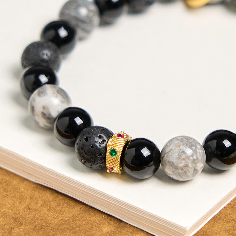 Nimara Ritual Lava Rock Black Onyx Picasso Jasper Healing Bracelet