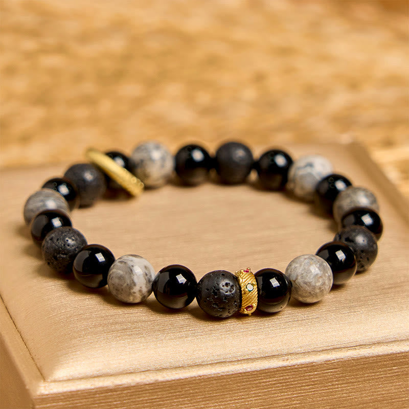 Nimara Ritual Lava Rock Black Onyx Picasso Jasper Healing Bracelet