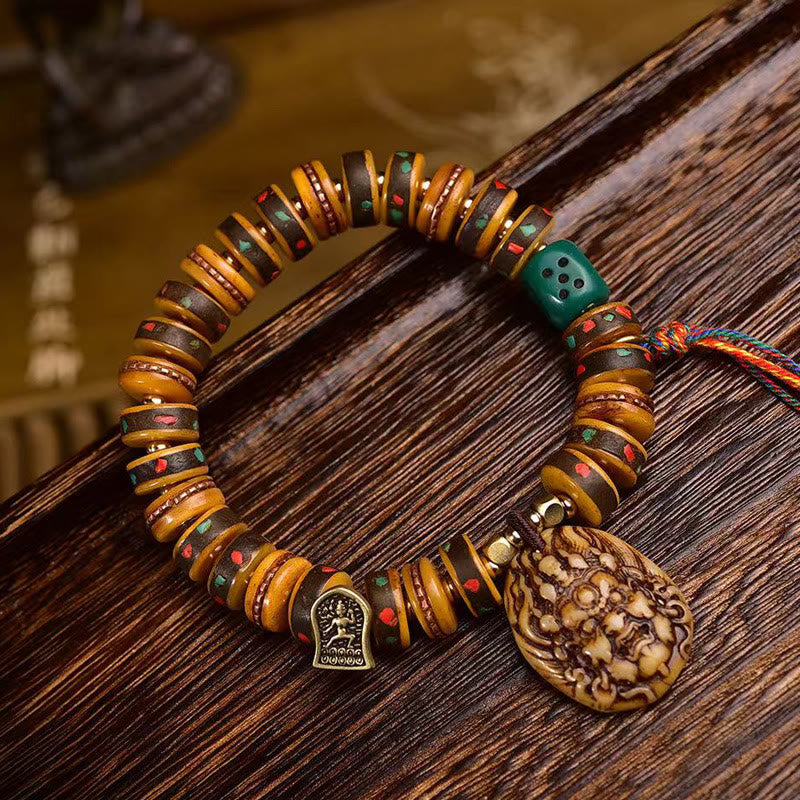 Nimara Ritual Tibetan Camel Bone Dice Tassel Protection Bracelet