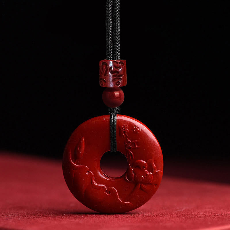 Nimara Ritual Natural Cinnabar Lotus Peace Buckle Blessing Necklace String Pendant