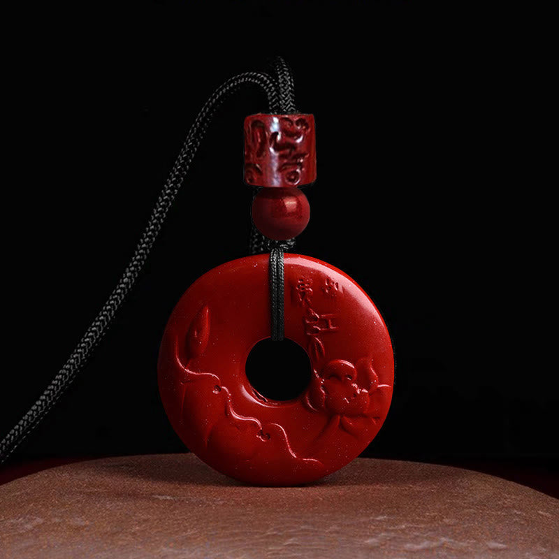 Nimara Ritual Natural Cinnabar Lotus Peace Buckle Blessing Necklace String Pendant