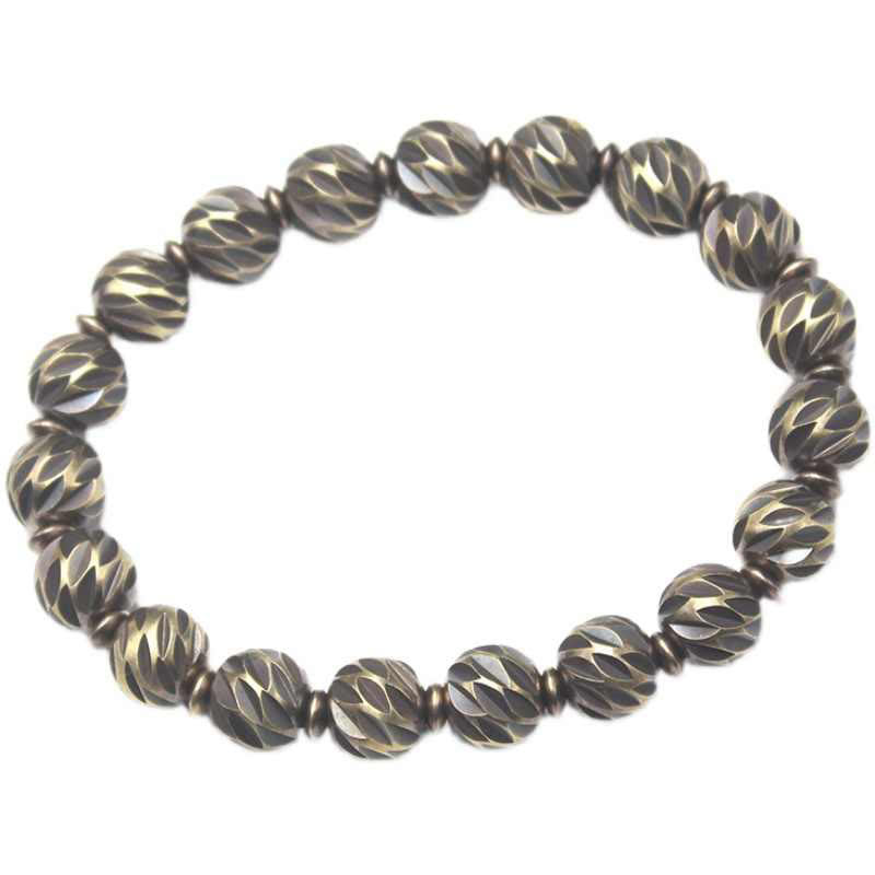 Nimara Ritual Vintage Distressed Knife Carving Pattern Copper Brass Beads Wealth Bracelet