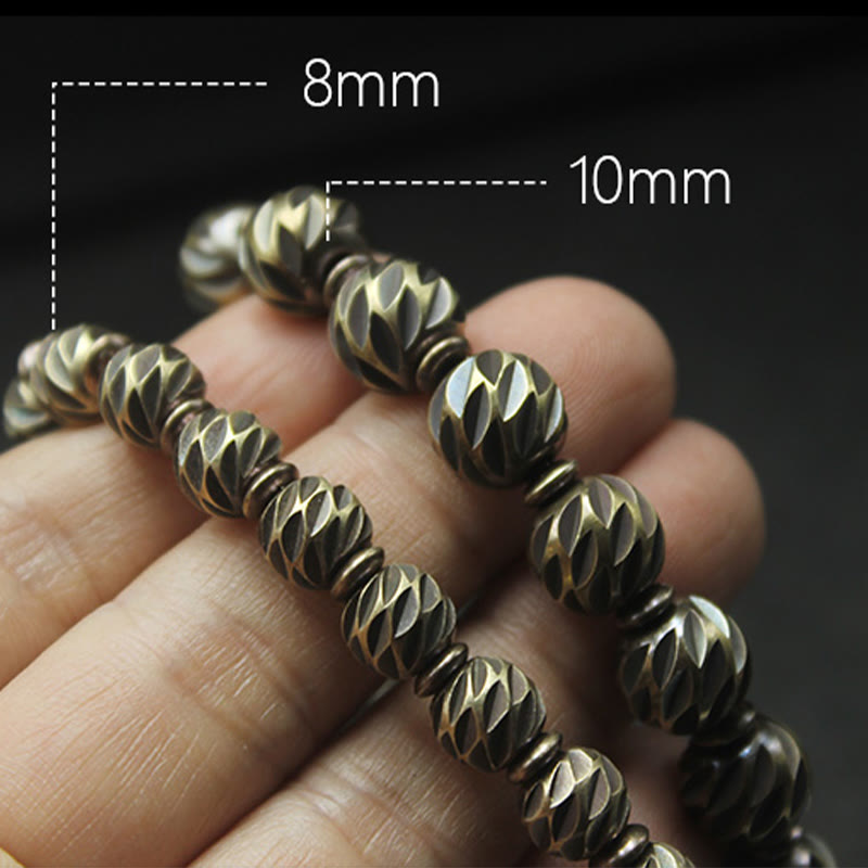 Nimara Ritual Vintage Distressed Knife Carving Pattern Copper Brass Beads Wealth Bracelet