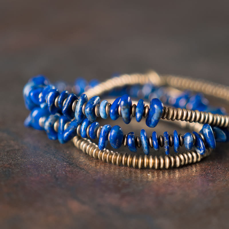 Nimara Ritual Irregular Shape Triple Wrap Lazurite Balance Bracelet