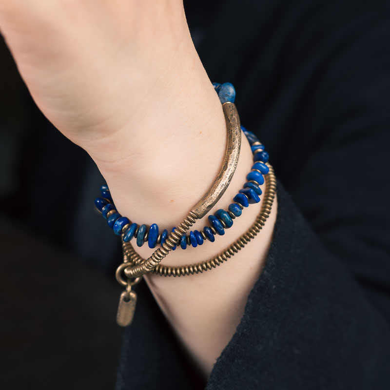 Nimara Ritual Irregular Shape Triple Wrap Lazurite Balance Bracelet