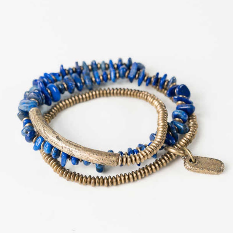 Nimara Ritual Irregular Shape Triple Wrap Lazurite Balance Bracelet
