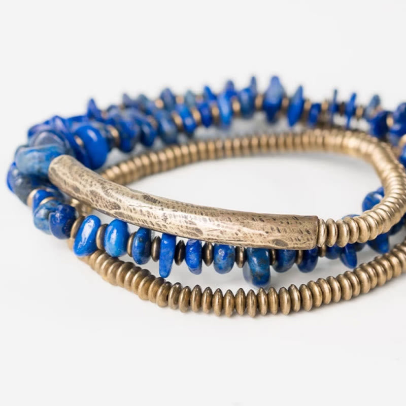 Nimara Ritual Irregular Shape Triple Wrap Lazurite Balance Bracelet