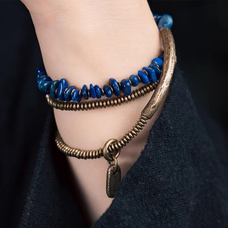 Nimara Ritual Irregular Shape Triple Wrap Lazurite Balance Bracelet
