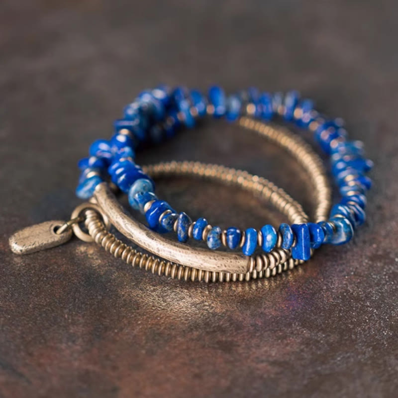 Nimara Ritual Irregular Shape Triple Wrap Lazurite Balance Bracelet