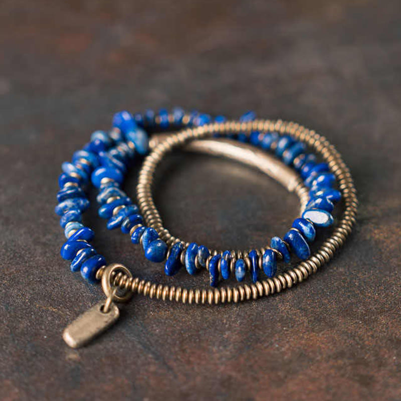 Nimara Ritual Irregular Shape Triple Wrap Lazurite Balance Bracelet