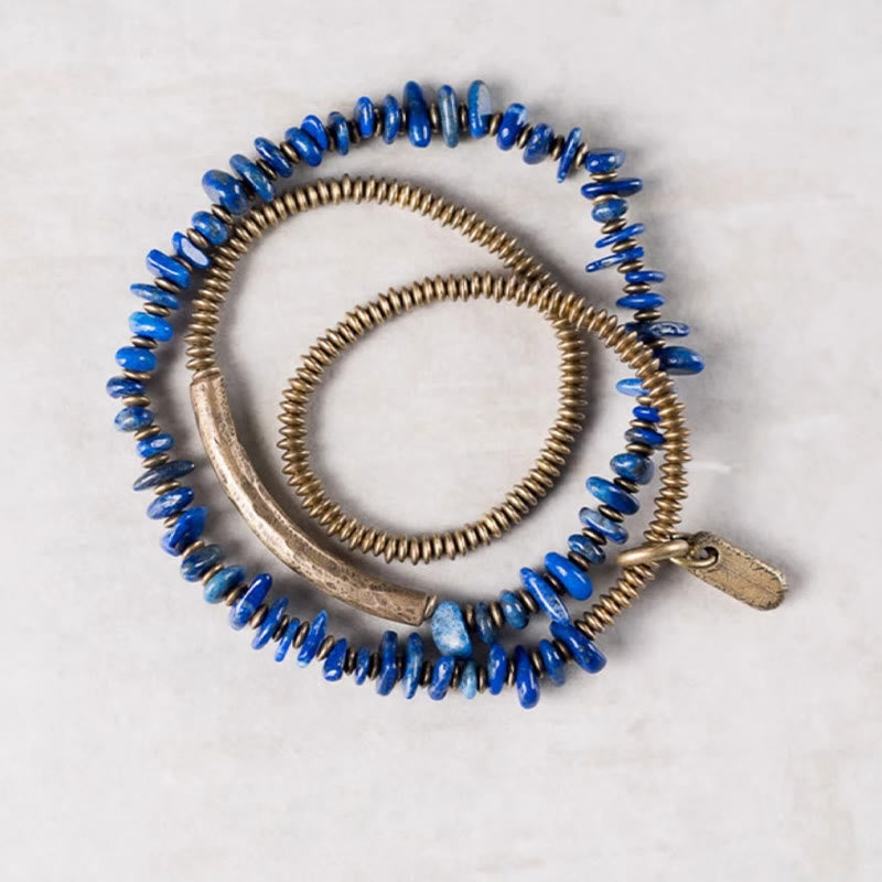 Nimara Ritual Irregular Shape Triple Wrap Lazurite Balance Bracelet