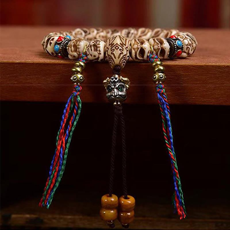 Nimara Ritual Tibetan Camel Bone Garuda Carved Protection Tassel Bracelet