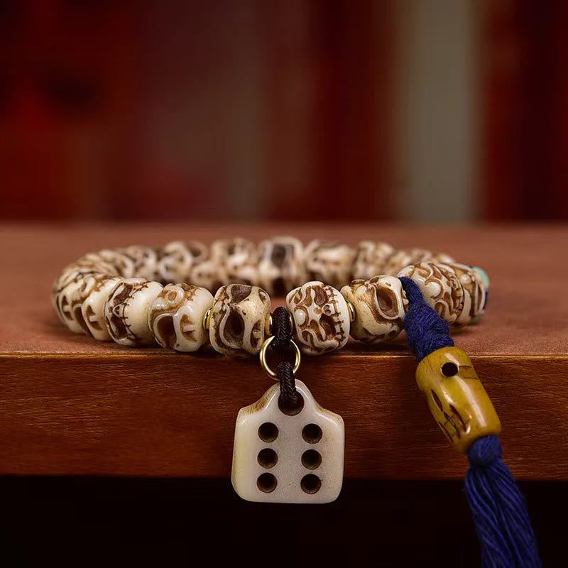 Nimara Ritual Tibetan Camel Bone Garuda Carved Protection Tassel Bracelet