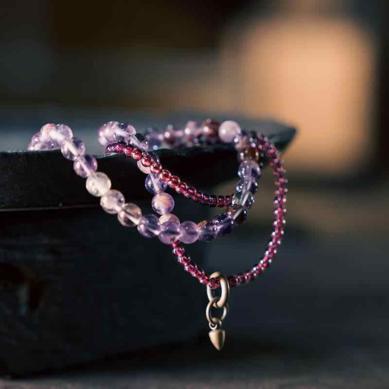 Nimara Ritual Retro 6mm Amethyst 4mm Garnet Multilayer Balance Bracelet