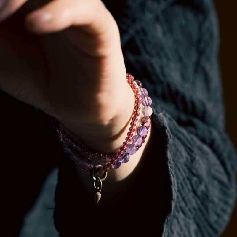 Nimara Ritual Retro 6mm Amethyst 4mm Garnet Multilayer Balance Bracelet