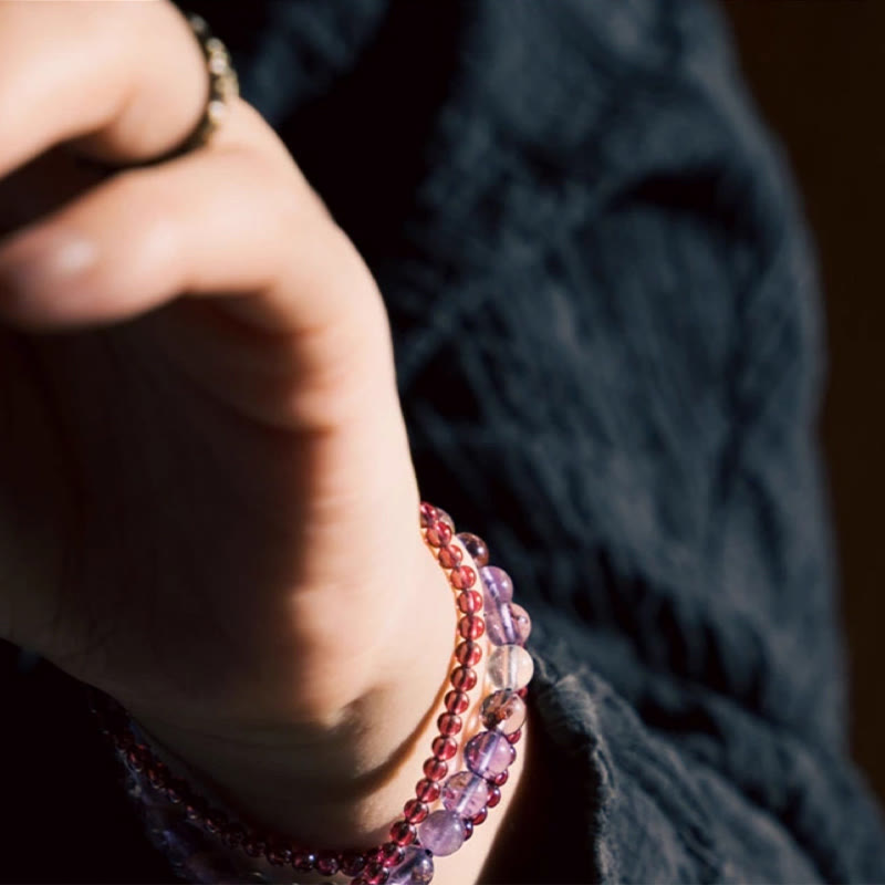 Nimara Ritual Retro 6mm Amethyst 4mm Garnet Multilayer Balance Bracelet