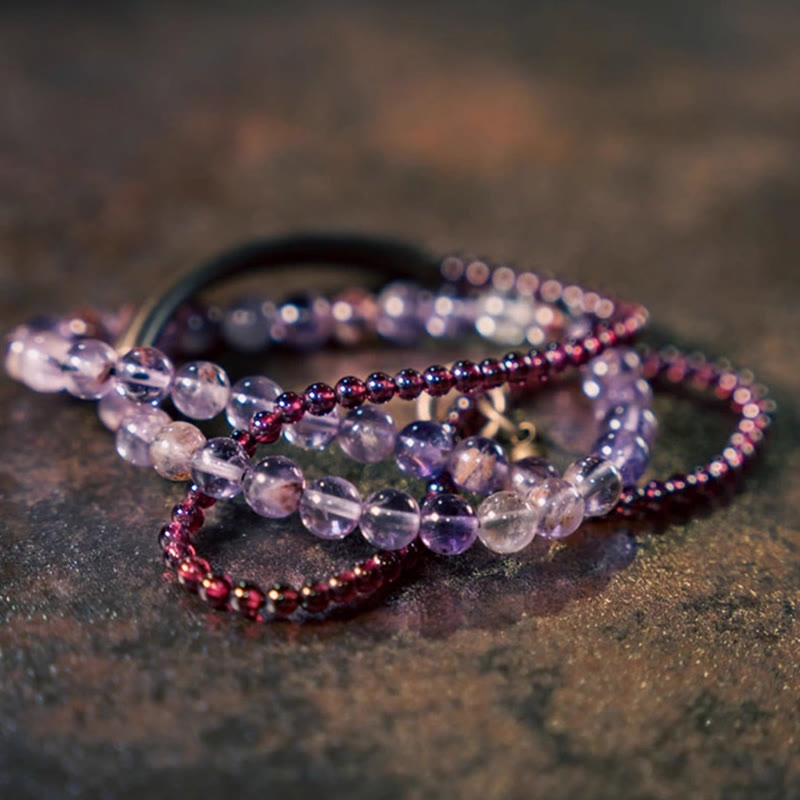 Nimara Ritual Retro 6mm Amethyst 4mm Garnet Multilayer Balance Bracelet