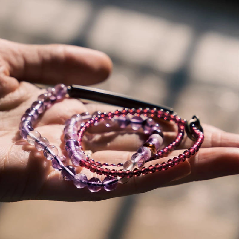 Nimara Ritual Retro 6mm Amethyst 4mm Garnet Multilayer Balance Bracelet