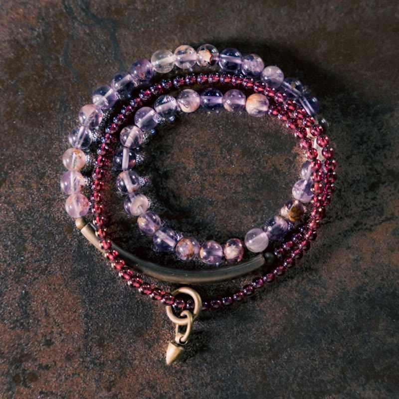 Nimara Ritual Retro 6mm Amethyst 4mm Garnet Multilayer Balance Bracelet