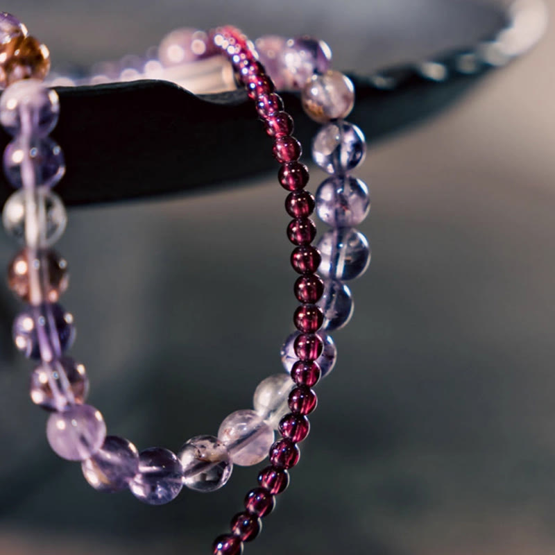 Nimara Ritual Retro 6mm Amethyst 4mm Garnet Multilayer Balance Bracelet