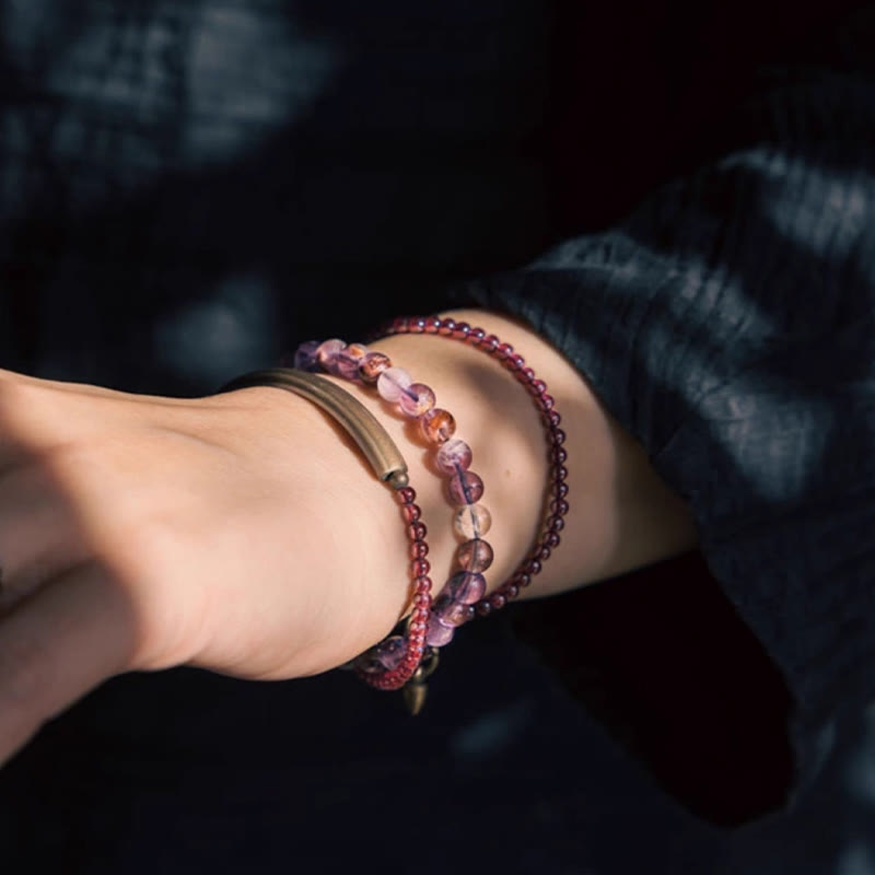 Nimara Ritual Retro 6mm Amethyst 4mm Garnet Multilayer Balance Bracelet