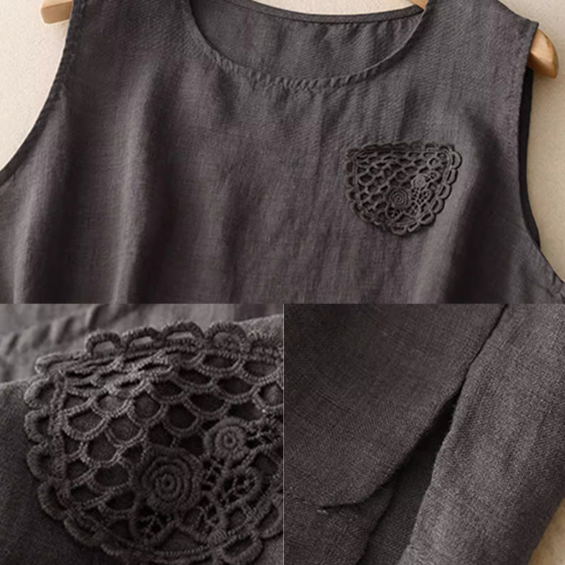 Nimara Ritual Casual Pure Color Embroidery Patchwork Design Sleeveless Crew Neck Women's Vest