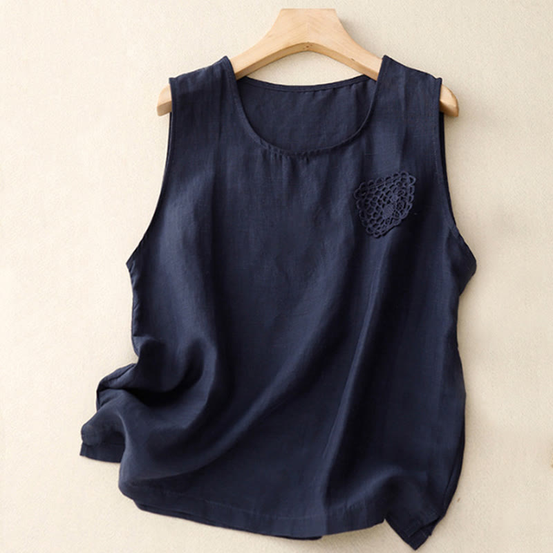 Nimara Ritual Casual Pure Color Embroidery Patchwork Design Sleeveless Crew Neck Women's Vest