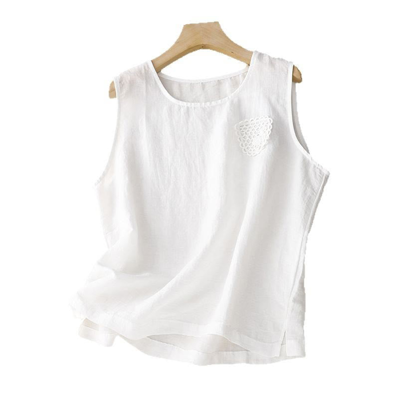 Nimara Ritual Casual Pure Color Embroidery Patchwork Design Sleeveless Crew Neck Women's Vest