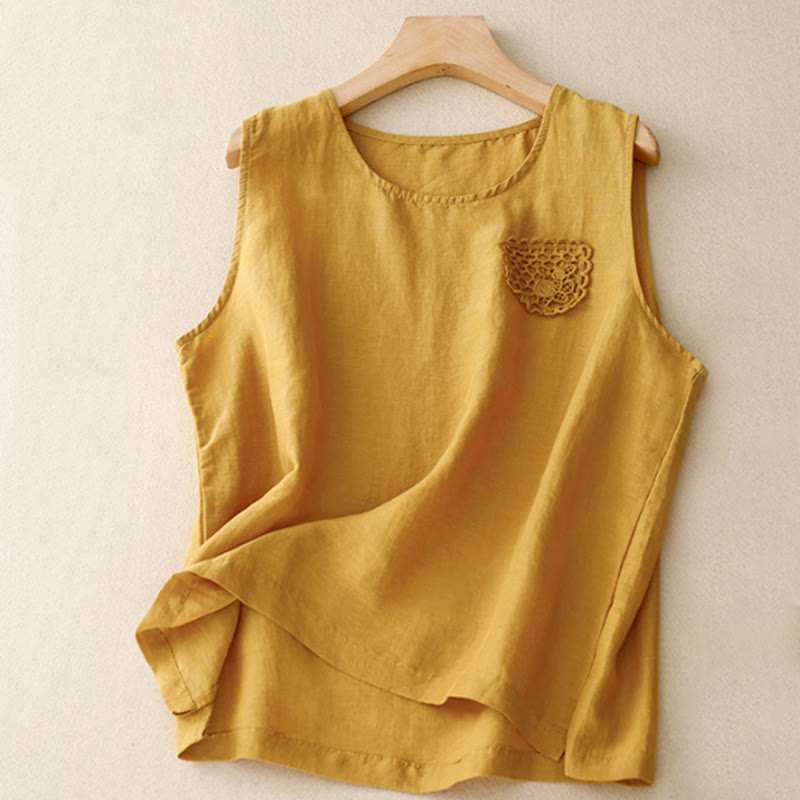 Nimara Ritual Casual Pure Color Embroidery Patchwork Design Sleeveless Crew Neck Women's Vest