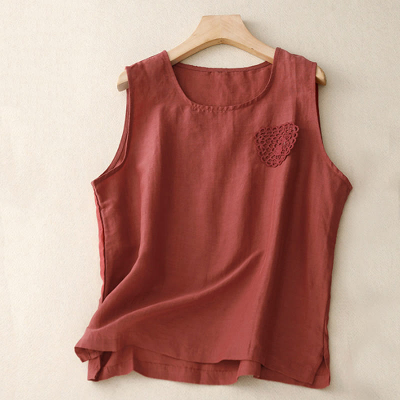 Nimara Ritual Casual Pure Color Embroidery Patchwork Design Sleeveless Crew Neck Women's Vest
