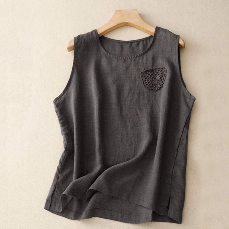 Nimara Ritual Casual Pure Color Embroidery Patchwork Design Sleeveless Crew Neck Women's Vest