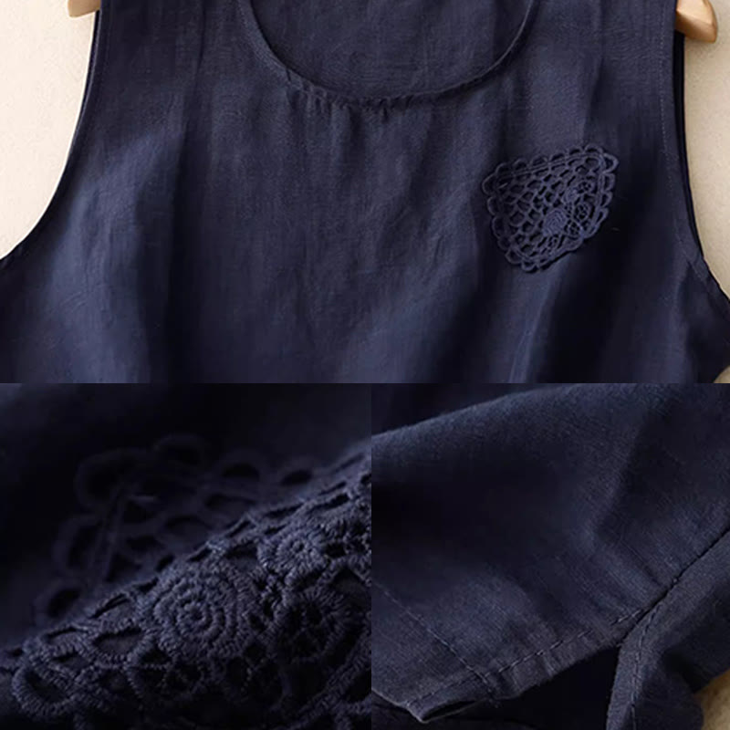 Nimara Ritual Casual Pure Color Embroidery Patchwork Design Sleeveless Crew Neck Women's Vest
