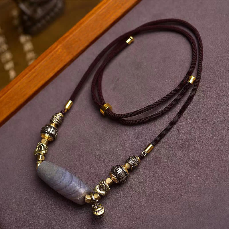 Nimara Ritual Tibet Dzi Bead Om Mani Padme Hum Protection Necklace Pendant