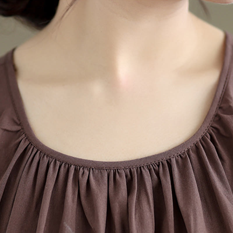 Nimara Ritual Summer Artistic Solid Color Pleated Crew Neck Design Women's Cotton Linen Vest