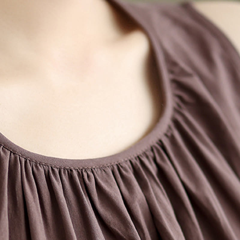 Nimara Ritual Summer Artistic Solid Color Pleated Crew Neck Design Women's Cotton Linen Vest