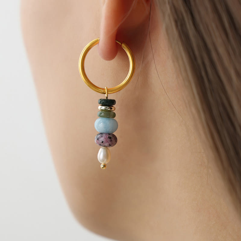 Nimara Ritual Tibetan Marnyi Stone Design Natural Red Agate Pearl Confidence Titanium Steel Earrings