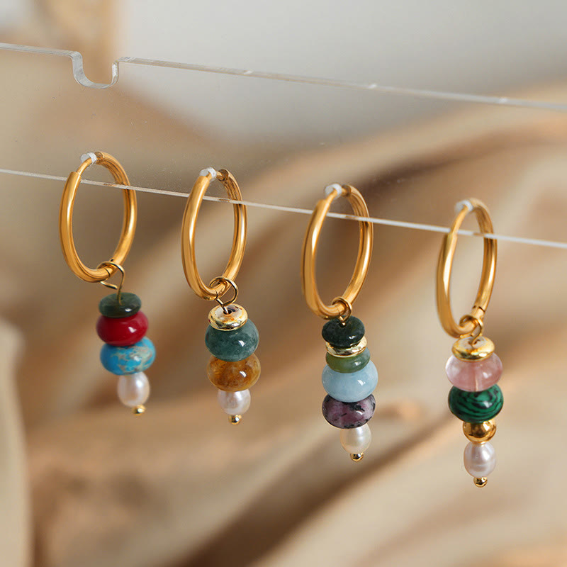 Nimara Ritual Tibetan Marnyi Stone Design Natural Red Agate Pearl Confidence Titanium Steel Earrings