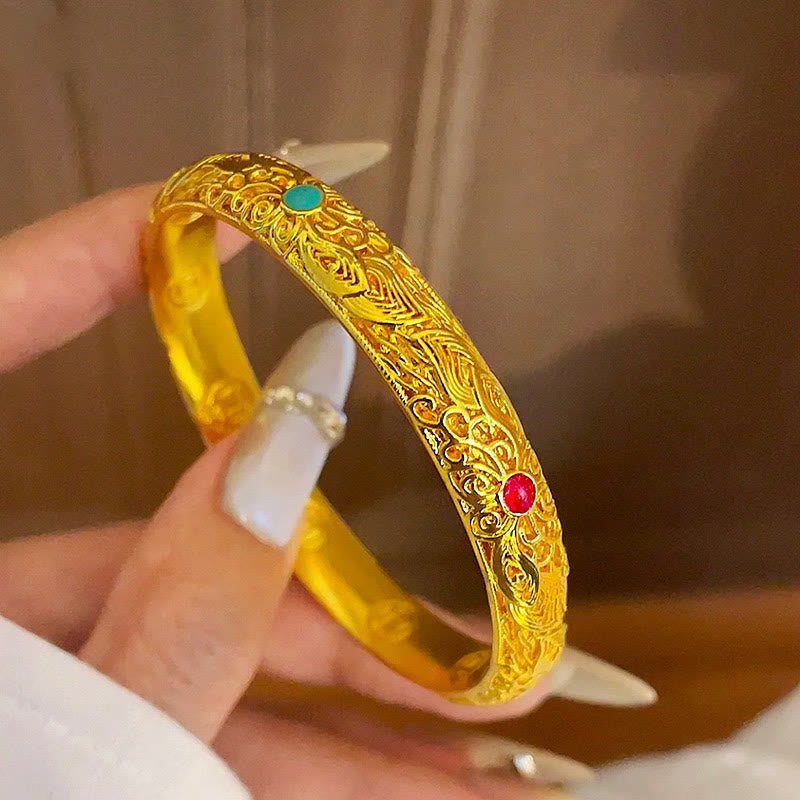Nimara Ritual Copper Plated Gold Flowers Leaves Luck Bracelet Bangle