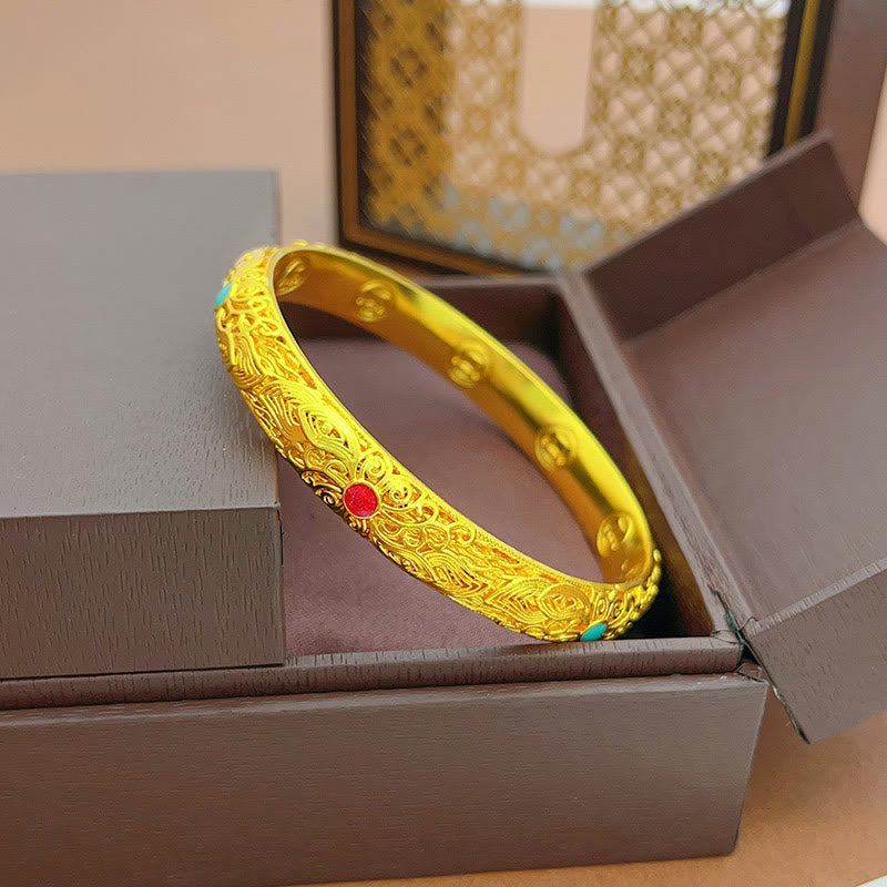 Nimara Ritual Copper Plated Gold Flowers Leaves Luck Bracelet Bangle