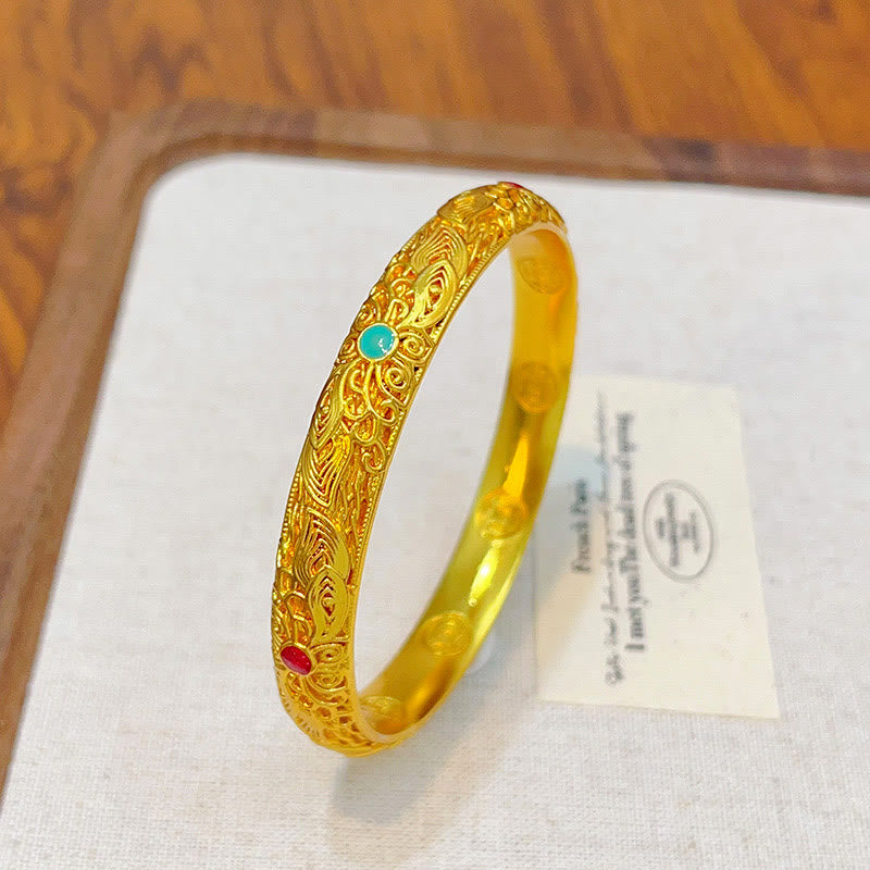 Nimara Ritual Copper Plated Gold Flowers Leaves Luck Bracelet Bangle