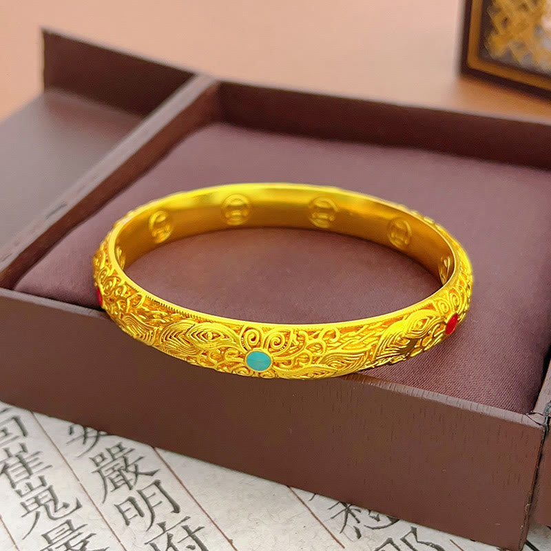 Nimara Ritual Copper Plated Gold Flowers Leaves Luck Bracelet Bangle